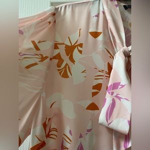 ELOQUII- Pink Floral Bow Blouse with Flutter Sleeve